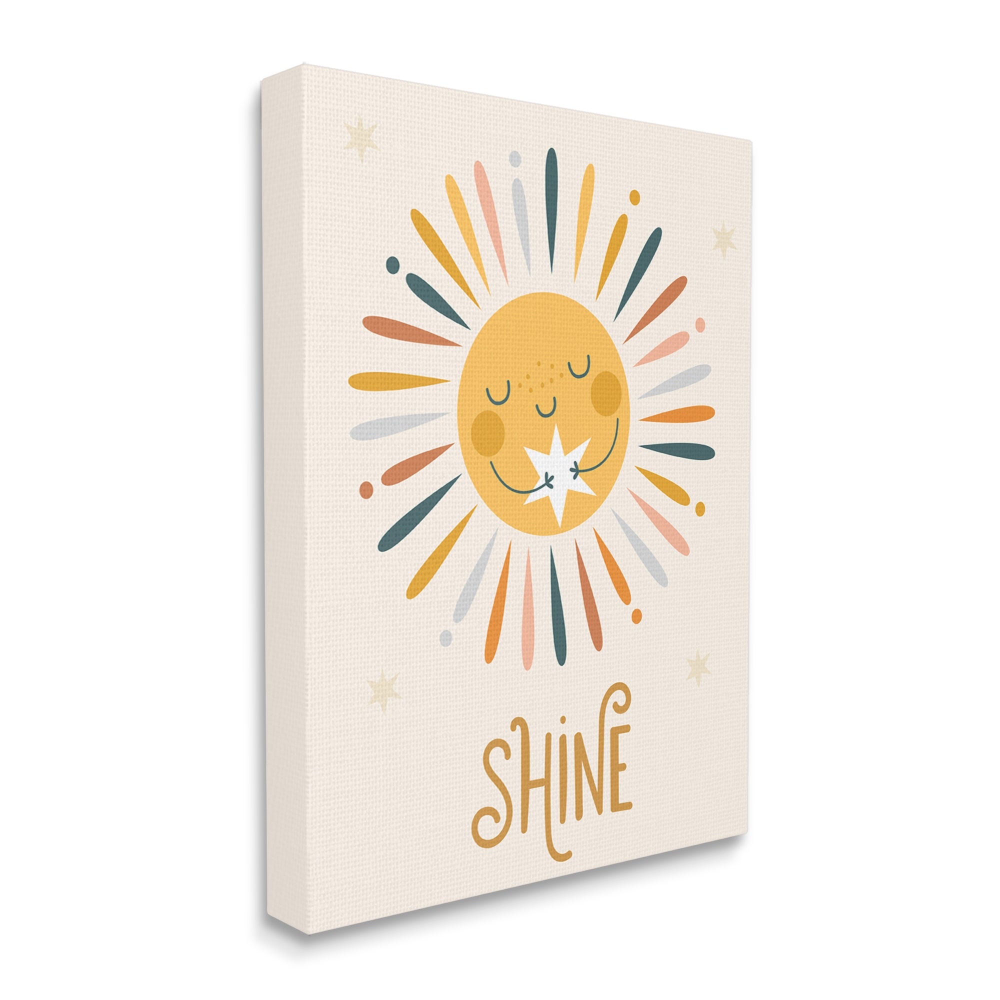 Stupell Industries Shine Phrase Uplifting Sun Rays Hugging Star Graphic Art Gallery Wrapped Canvas Print Wall Art, Design by Ilis Aviles
