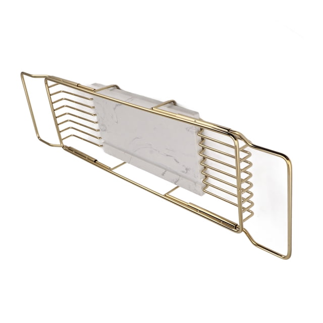 Metal Marble Bathtub Rack with Anti Slip, Space Saving, Multi Functional Expandable Bathtub Tray for House Warming Gift