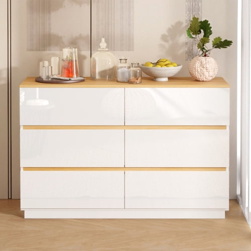Ktaxon 6 Drawer Double Dresser Wood Dresser Organizer Storage Cabinet Chest Of Drawers, White