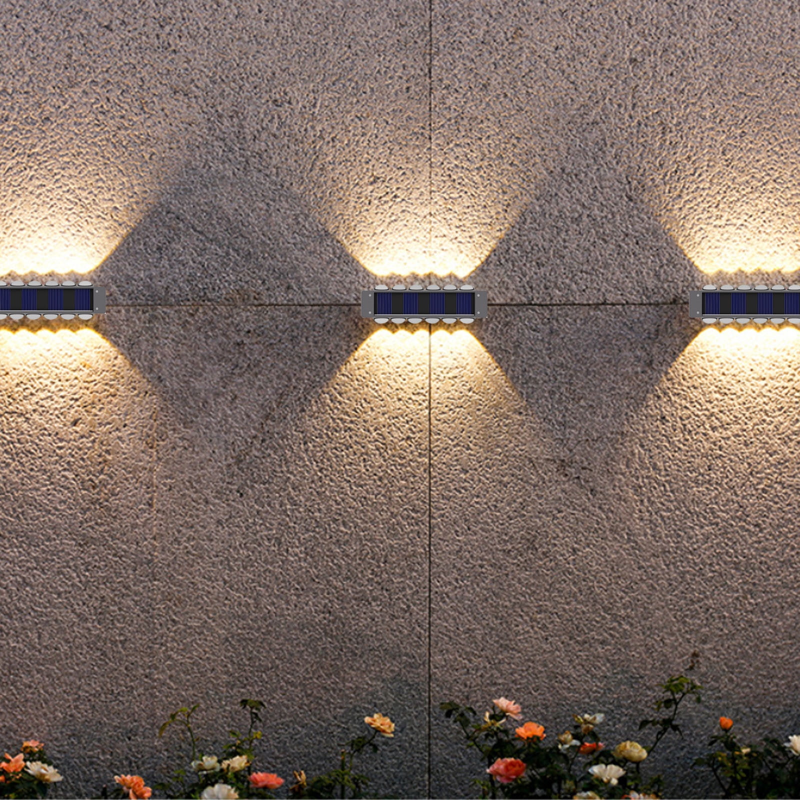 Outdoor Solar Wall Lights, Waterproof Exterior Lighting Fixtures, 12 Led Up and Down Illumination for Garden, Patio, Fence, Pathway, 4-Pack