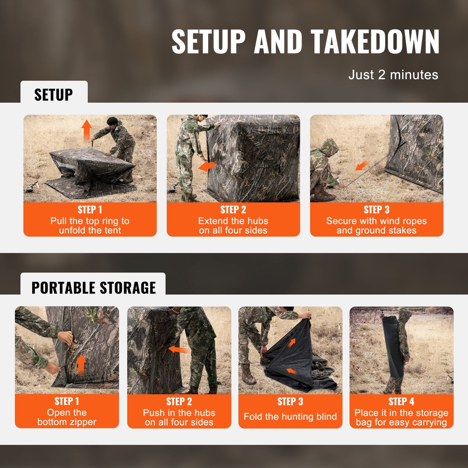KFFKFF Hunting Shelter, 270° Visibility Ground Shelter, 1-2 Person Quick Setup Hunting Hideout with Transport Bag, Durable Outdoor Hunting Hub, 3 Side Windows for Turkey and Deer Stalking