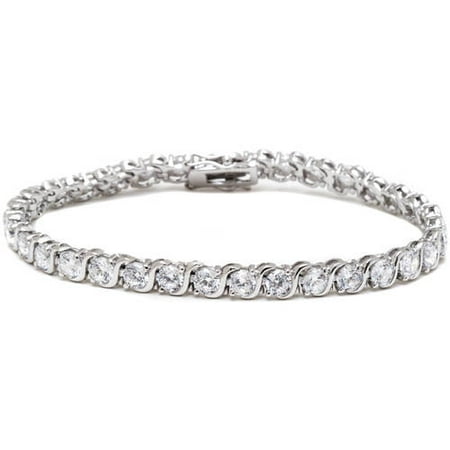 Swarovski Jade Bracelet - White Swarovski Elements Rhodium-Plated Silver Round-Cut Tennis Bracelet, 7.5