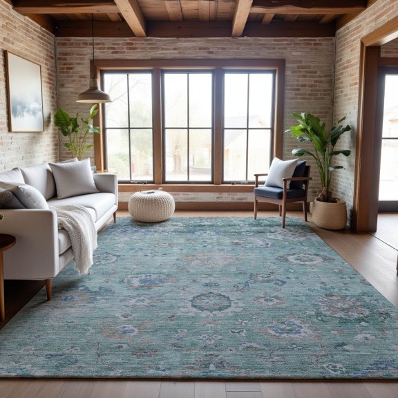 Addison Rugs Mayfield Premium Machine Washable Traditional Global Seafoam Rectangle Rug, 10' x 14'