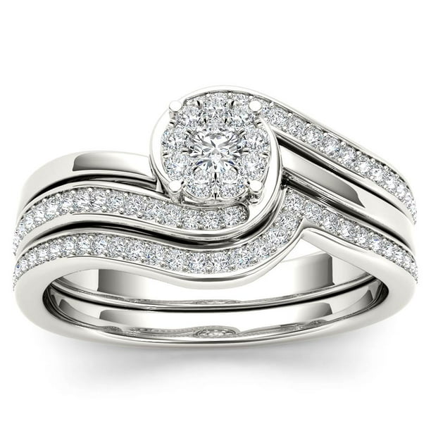 Diamond2Deal 1/2 ctw Diamond Swirl Bridal Engagement Ring Band Set