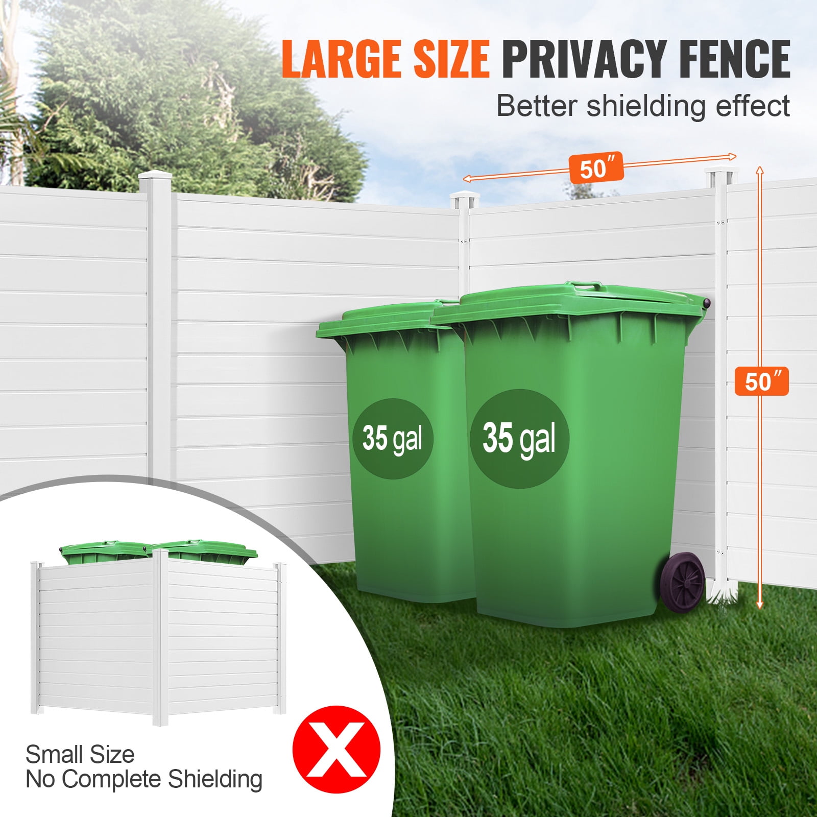 KFFKFF Vinyl Privacy Fence 50" W x 50" H 4-Panel PVC Outdoor Privacy Screens, Air Conditioner Fence Panels Trash Can Fence Pool Equipment Enclosure for Garden, Patio