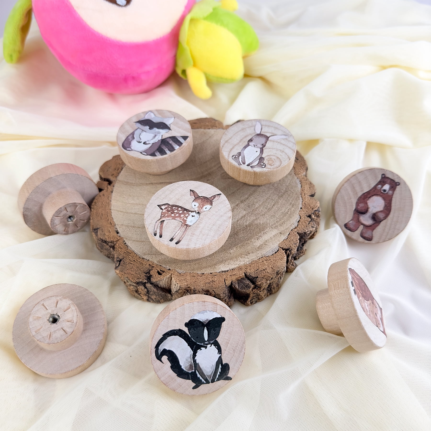 Jamjam Animal Wood Dresser Cabinet Drawer Knobs Round Unique Decorative Wooden Drawer Knobs for Kids Cabinets