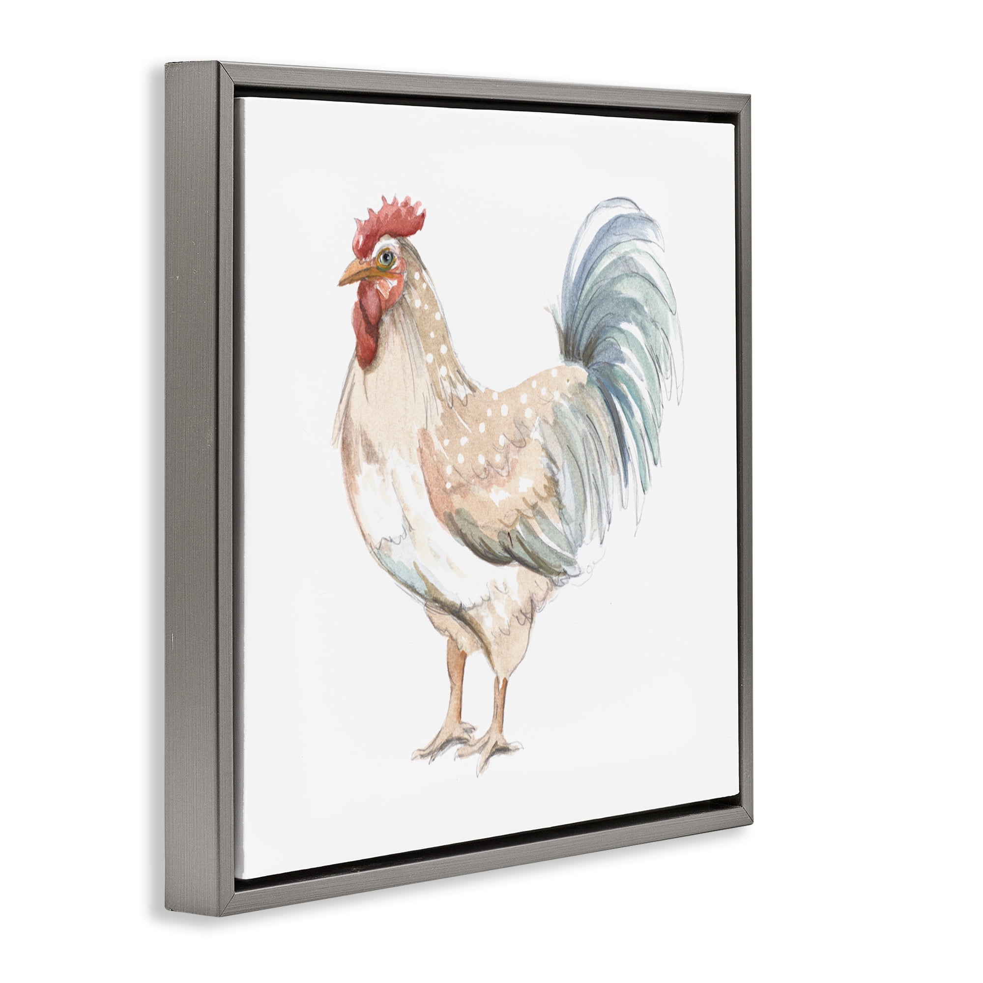 Stupell Industries Watercolor Rooster Sketch Gray Framed Floater Canvas Wall Art, design by Patricia Pinto