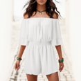 thumbnail image 2 of Aayomet Rompers for Women Solid Color Romper Casual Off Shoulder Strapless Shorts Jumpsuits (White, S), 2 of 4