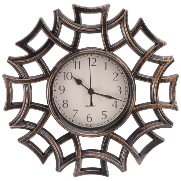 Reloj de esfera vintage Reloj silencioso hueco europeo 3D Reloj de pared decorativo grande para sala de estar Dormitorio Cocina (Negro)