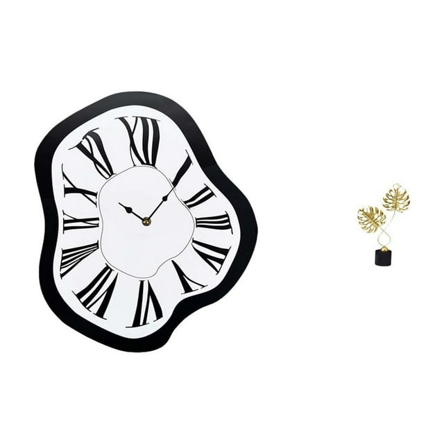 Reloj de pared,Reloj de pared interior nórdico con números romanos,Relojes distorsionados Reloj electrónico de lujo moderno,Estatua de hoja,Estatua de hoja para decoración del