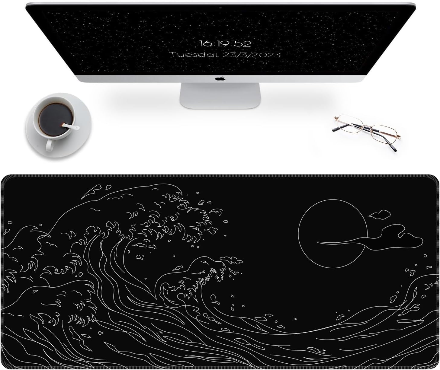 Mouse Pad, Sea Wave Gaming Mouse Pad, Non-Slip Mousepad, Extended Mouse Pad Gaming, Large Mouse Pad for Desk, Desk Pad for Laptop, Desk Mat for Office and Home (35.4'''' x 15.7'''')