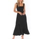 thumbnail image 2 of Vestido sin mangas para mujer, con cordones, tirantes en los hombros, dobladillo con volantes, cintura alta, cinturón, aberturas laterales, vestido de verano negro S, 2 of 5