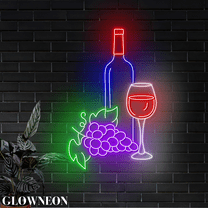 Glowneon Grape Wine Neon Sign, Wine Vineyard Led Wall Art, Bar Decor