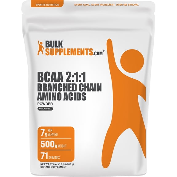BulkSupplements BCAA 2:1:1 (Branched Chain Amino Acids) Powder - 1g per Serving - (1.1 lbs)