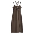 thumbnail image 2 of Women's 2026 Summer Dresses Sleeveless V-neck Solid Neck Hollow Chest Tube Top Style Suspender Sundresses — Coffee∣L, 2 of 4