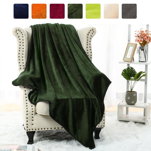 PiccoCasa Soft Plush Lightweight Fleece Blanket for Bed Couch Sofa Fern Green 65" x 90"