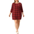 thumbnail image 2 of Pijamas de talla grande para mujer Agnes Orinda con manga 3/4, de cuadros, camisa de dormir midi 3X roja, 2 of 6