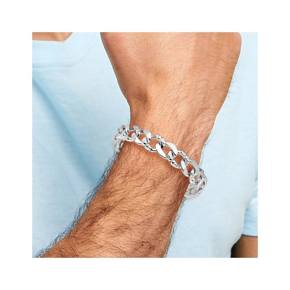 Diamond2Deal 925 Sterling Silver Rhodium-plated 12mm Skull Curb Link Bracelet for Men 8.25"