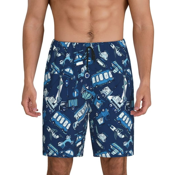 Fotbe Blue Bus Pantalones Cortos de Pijama para Hombre, Ropa de Dormir, Pantalones de Pijama Cortos para Hombre-Small