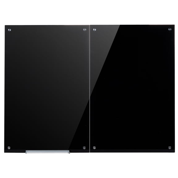 KFFKFF Glass Dry Erase Board Set - 2 Pack, 35.4 x 23.6 in, Black Magnetic Whiteboard, Wall-Mounted, Frameless Design, Durable Tempered Glass, Includes Markers, Magnets, and Eraser, Ideal for Office