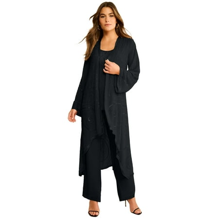 Roaman's Women's Plus Size Plus Size Beaded Georgette 3-Piece Pant Set – Formal Wear