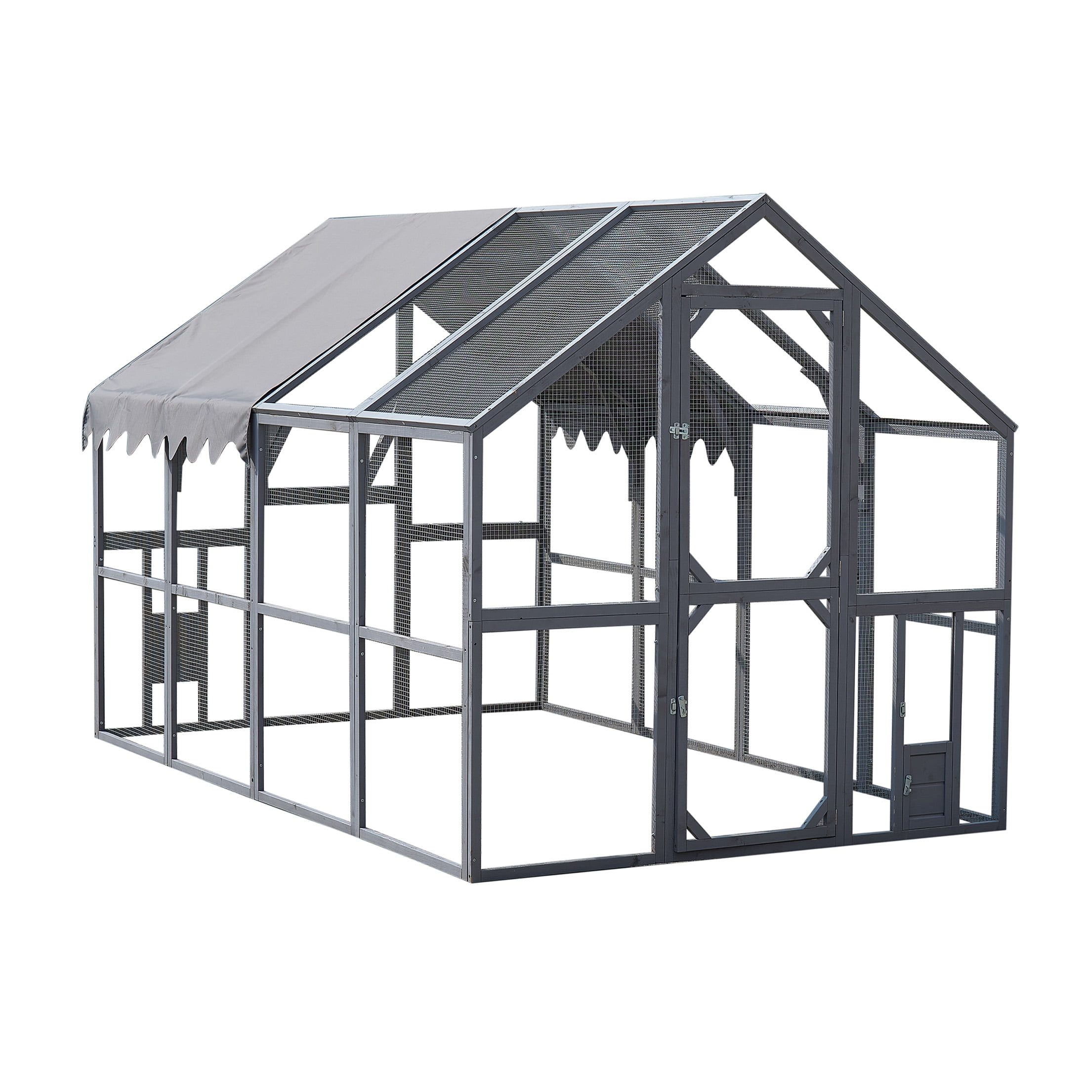 JERFIT Large Outdoor Cat Enclosure with Waterproof Cover, 110" Wooden Chicken Coop & Catio Playpen for Indoor Outdoor Cats, Kittens, Small Animals