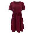 thumbnail image 4 of Women Fashion Solid Vintage And Linen Loose Pocket Round Neck Short Sleeve Dress V Neck Midi Dress Long Dresses Women Summer Dress with Sleeves for Women Floral Dresses for Women Sleeveless Lost Ink, 4 of 5