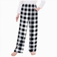thumbnail image 2 of NOLDARES Girls Checkered Pants Wide Leg Kid Drawstring Baggy Sweatpant Elastic Waist Straight Trouser with Pocket(Black,6-7 Years), 2 of 4