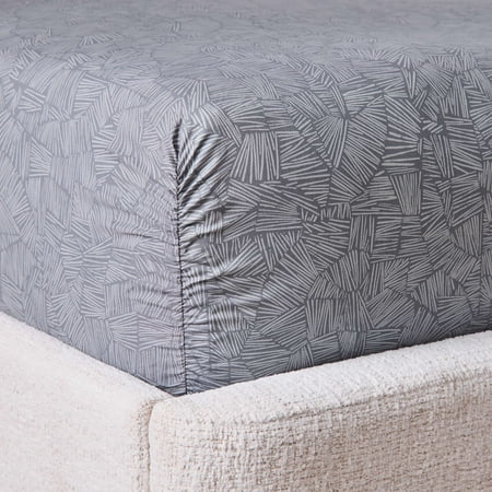 BETTER HOMES & GARDENS 300 THREAD COUNT 4-PIECE COTTON PERCALE ZIGGY GEO PRINT GREY FLANNEL BED SHEET SET, QUEEN