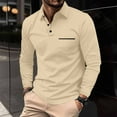 thumbnail image 2 of Godokuleh Mens Fashion Polo Shirts Cotton Classic Long Sleeve Thermal Button Shirt with Pocket Khaki 3XL, 2 of 5