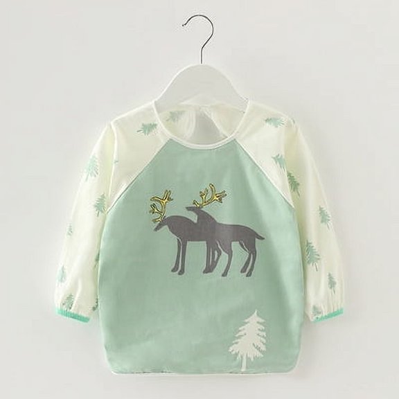Comfortable Cotton Bandana Baby Apron Windproof Infant 1-7years Eating Children Drawing Long Sleeve Apron Baby Self Feeding Bibs (elk,M 2-3 years)