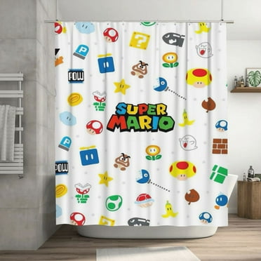 Super Mario Shower Curtain, 72 x 72 inch Waterproof Fabric Shower Curtains for Bathroom, Cute Farmhouse Bath Decor Washable Bath Curtain with 12 Hooks
