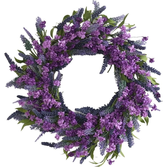 21-Inch Large Artificial Forsythia Wreath for Front Door, Purple Spring Summer Floral Wreath for Porch, Wall, Wedding, and Farmhouse Home Decor, Indoor or Outdoor Seasonal Display
