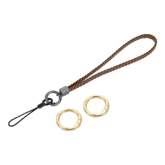 Woven Wristlet Lanyard, 5.5" Leather Handmade Keychain Strap, Brown