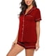 thumbnail image 1 of Conjunto de pijama sedoso de dos piezas, top de manga corta con pantalones cortos, cuello de muesca, ropa de dormir con botones, ropa de dormir para mujer, 1 of 6