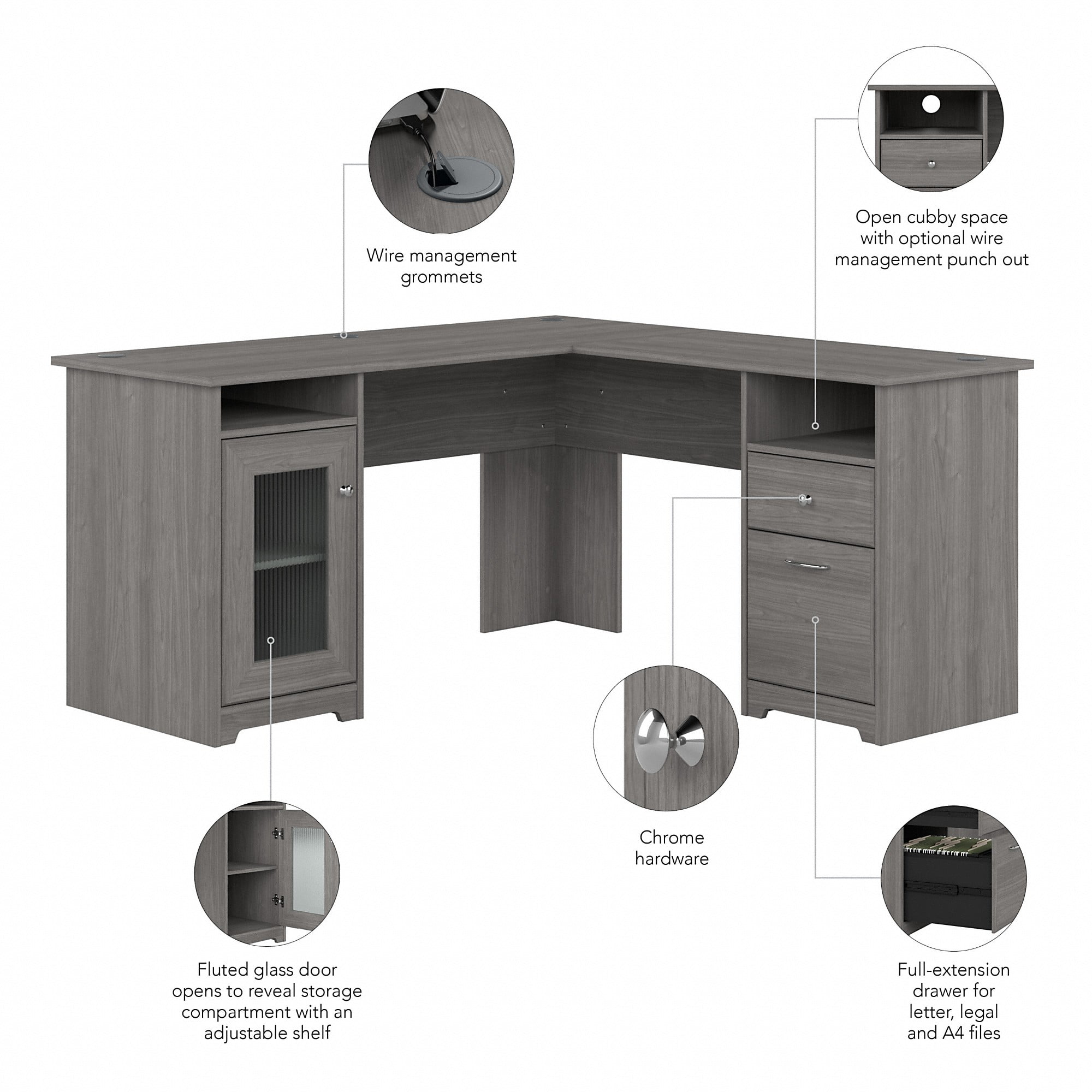 Bush Furniture Cabot 60" L Shaped Desk with Storage, Modern Gray