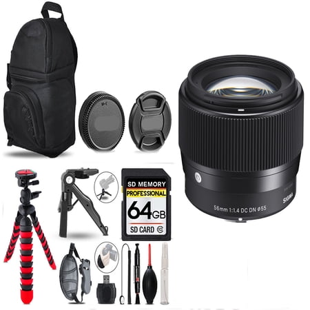 Sigma 56mm f/1.4 DC DN Contemporary Lens for Sony E -+ Tripod + Backpack - 64GB Accessory Bundle (International Version)