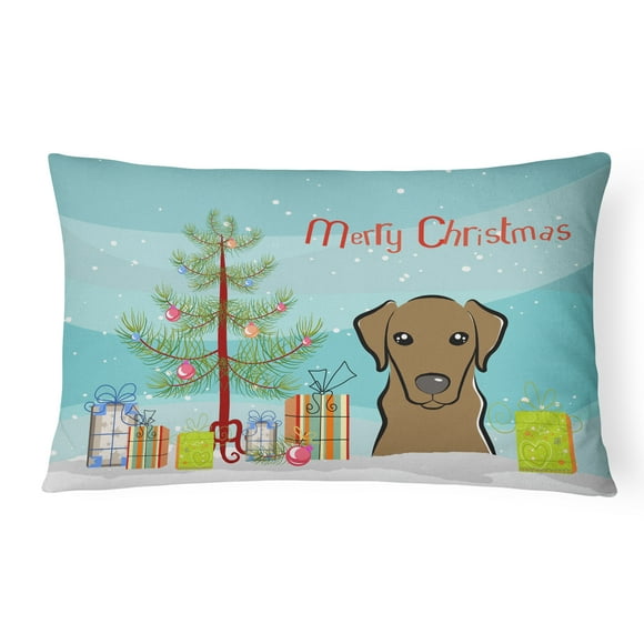 Carolines Treasures BB1606PW1216 Christmas Tree & Chocolate Labrador Fabric Decorative Pillow