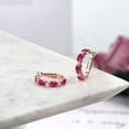 thumbnail image 4 of Gem Stone King 4.24 Ct Oval Red Created Ruby White Topaz 18K Rose Gold Plated Silver Hoop Earrings, 4 of 4