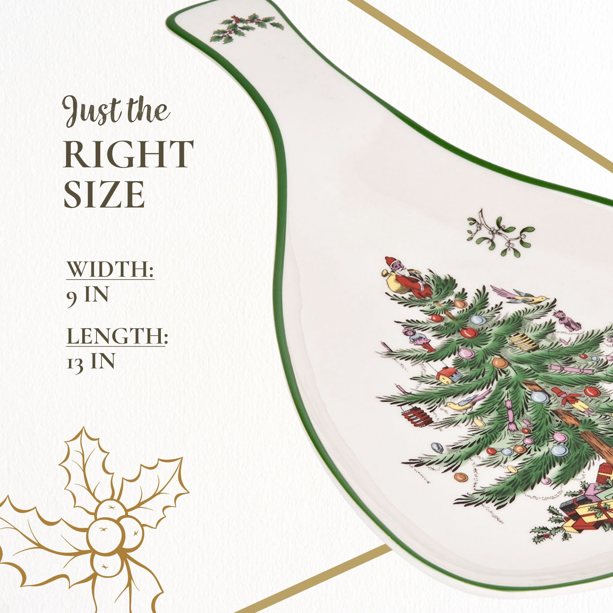 Spode Christmas Tree 13" Large Spoon Rest, Porcelain, Long Handle for Kitchen Utensils - Mess-Free Cooking, Holiday Spoon Rest for Kitchen Counter & Stovetop - For Spatula, Spoon, Tongs