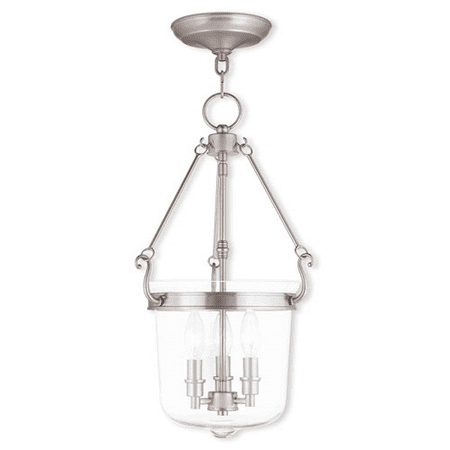 

Pendants Porch 3 Light With Hand Crafted Clear Glass Brushed Nickel size 12 in 180 Watts - World of Crystal