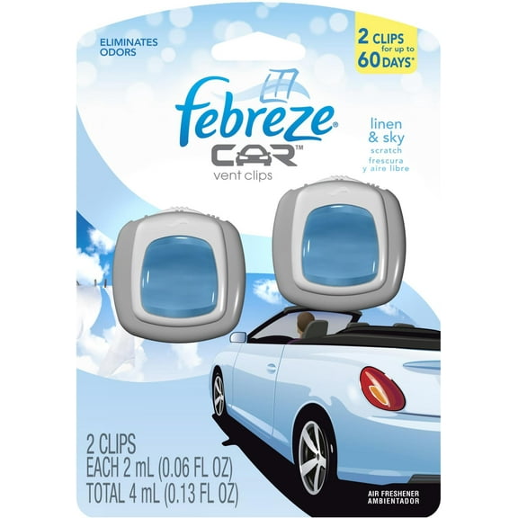 Febreze Car Air Freshener, Linen & Sky, (2 Count Each), 8 Count