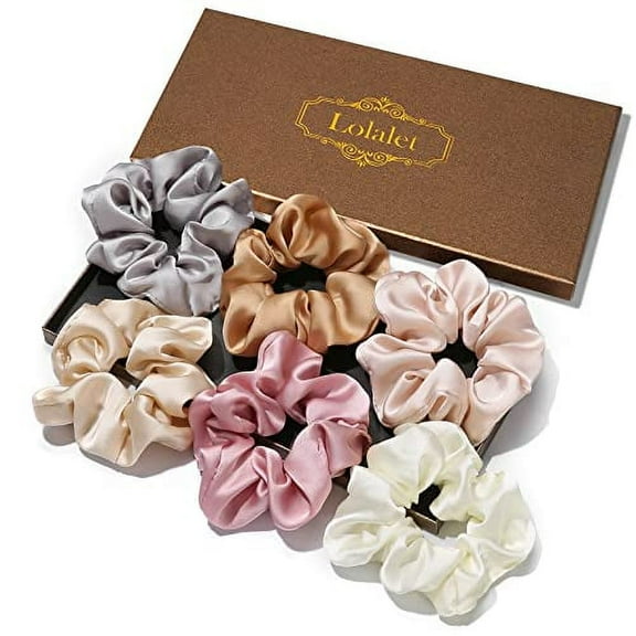 Lolalet Scrunchies for Hair, Hair Scrunchies for Women Girls, Soft Satin Scrunchy for Sleeping, Big Sleep Scrunchie with Elastic Hair Bands for Thick Thin Fine Curly Hair -6 Pack, Style C