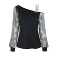 thumbnail image 4 of Long Sleeve Shirts For Women Slant Neck Mesh Off The Shoulder T Shirt Fashion Line Neck Base Top Womens Long Sleeve Tops, 4 of 7