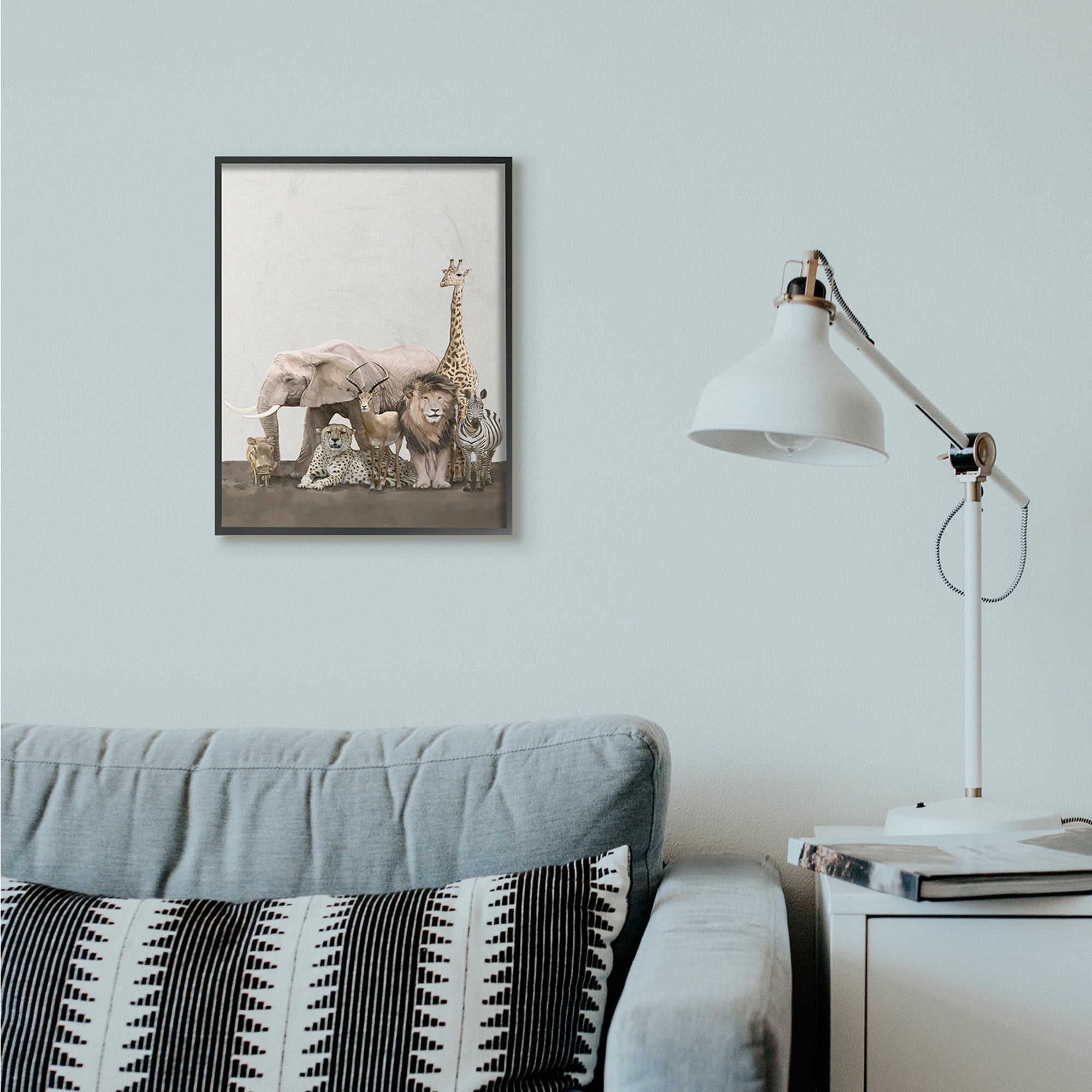 Stupell Industries Wild Zoo Animals Elephant Lion Giraffe Zebra Design Framed Wall Art by Ziwei Li, 16" x 20", Black Framed