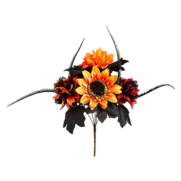 Halloween Black Orange Artificial Flowers, Bouquet Gothic Romance Fake Flower for Halloween Decoration Home Decor Orange