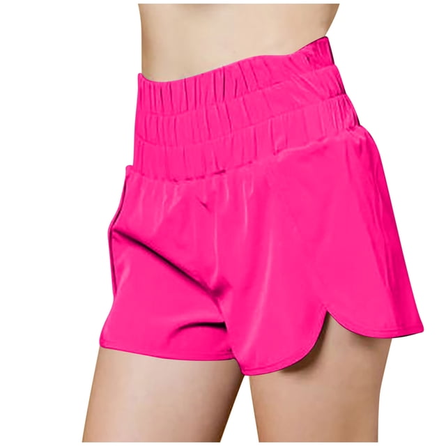 Timegard Workout Shorts for Women Quick Dry High Waisted Smocked Athletic Lightweight Gym Running Shorts