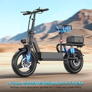 Electric Scooter with Seat, Peak 1500W, 25 MPH&45 Miles, 14*2.5 Tire,48V 18AH Battery Dual Shock Absorbing Scooter with Basket Box,E Scooter for Adults Commuter & Urban Travel,UL2272