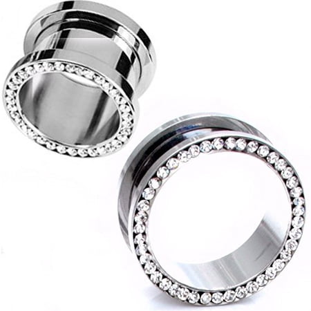Screw-on Plugs / Gauges / Tunnels Surgical Steel (316L) with Clear CZ 8g (3mm)2 Pieces (1 Pair) (A/3/3/20)