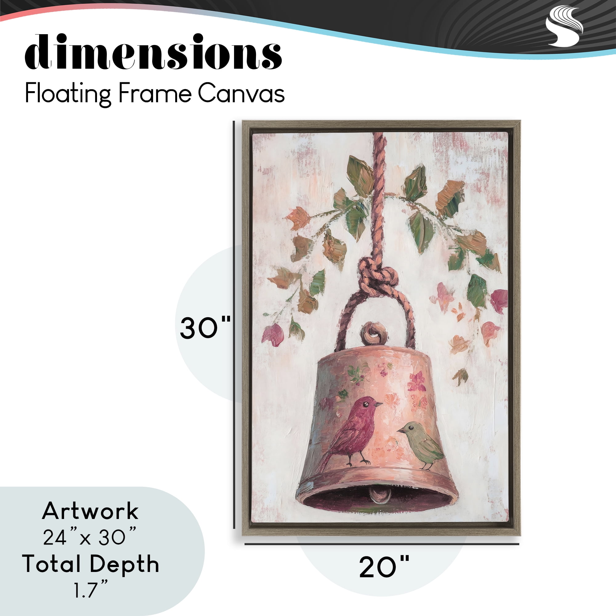Vintage Christmas Bell Brown Framed Floater Canvas Wall Art, design by Petal Prints Design